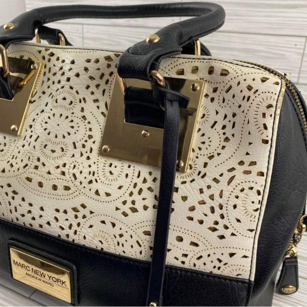 Marc New York Andrew Marc Handbag w/ White Perforated Vinyl Lace